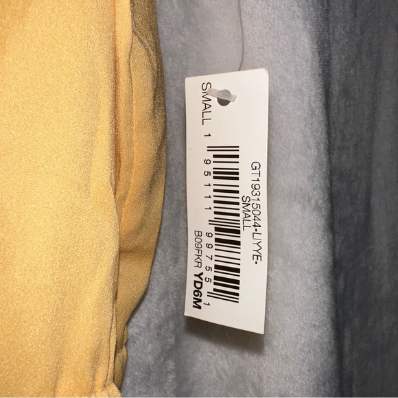 GOODTHREADS womens size small yellow mini shift dress drawstring waist NWT vneck - Picture 5 of 6